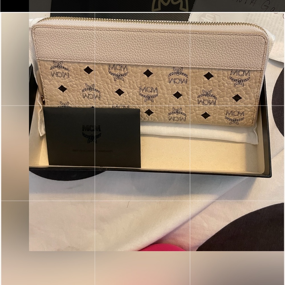 COPY - Authentic NIB MCM Leather Visetos Wallet. Color:Beige/MCM heat stamp log…